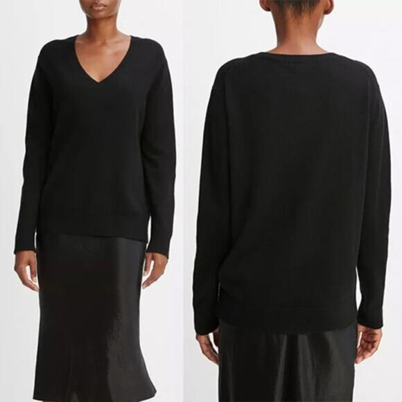 NEW Vince Weekend Cashmere V-Neck Sweater Women's Black Size: Large - Picture 10 of 10